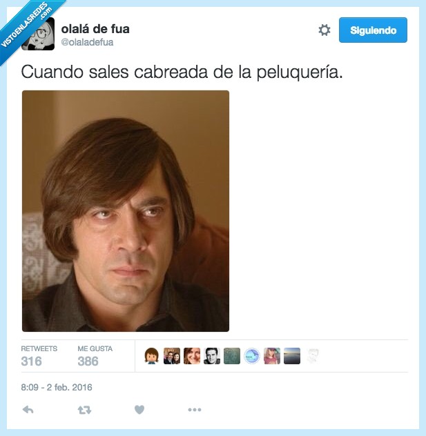 salir,cabreada,enfadada,peluquería,JAvier Bardem,No es país para viejos
