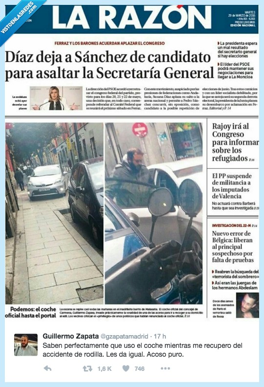 Guillermo Zapata,podemos,coche oficial,operación,rodilla,acoso
