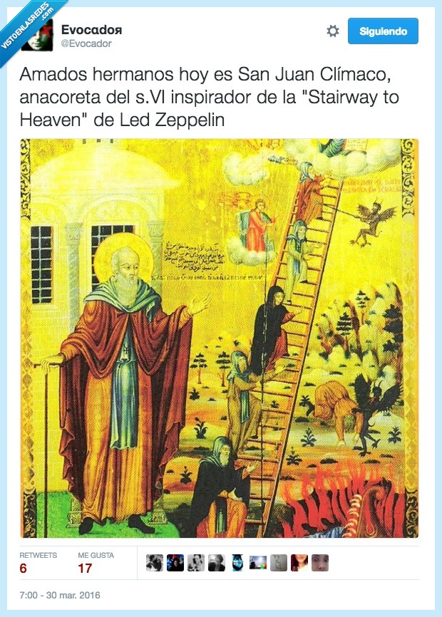 Stairway to heaven,Led Zeppelin,santo,San Juan Climaco,cuadro