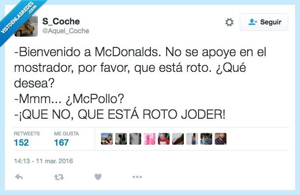 mcdonalds,mcpollo,apoyo,apoyar,roto,cristal