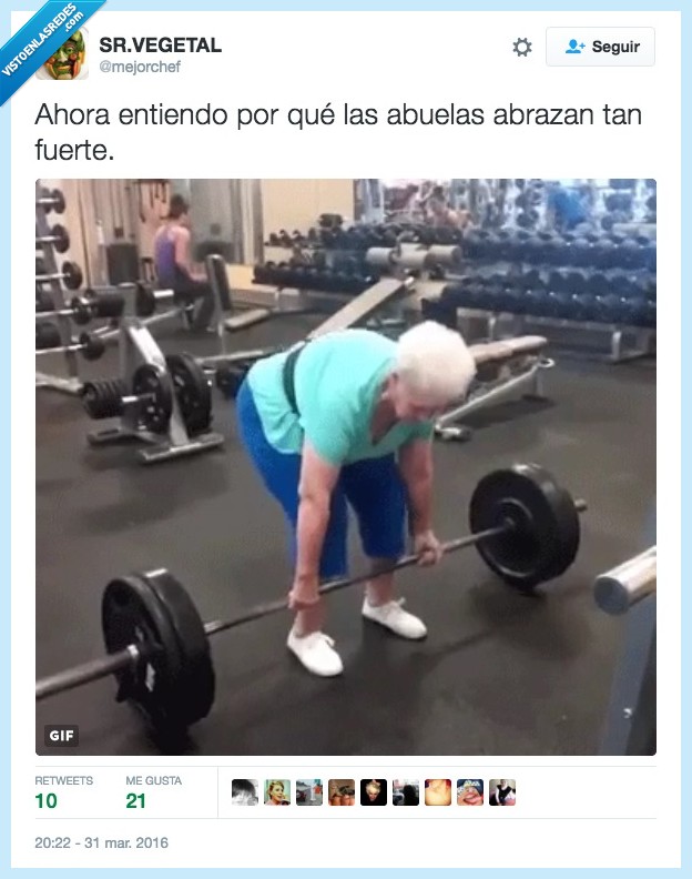 abuela,pesas,abrazo,fuerte
