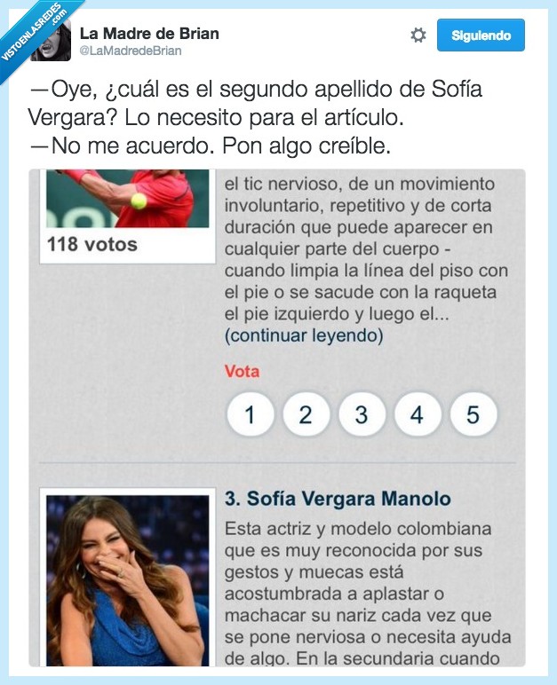 Sofía Vergara,Manolo,apellido,inventar,creíble