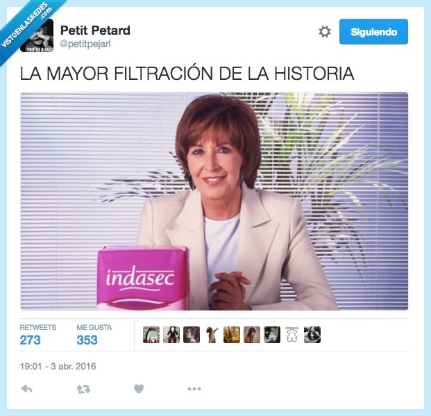 filtración,Concha Velasco,indasec,tena,compresa,panamapapers