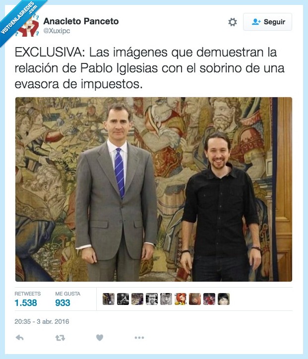 exclusiva,imágenes,Pablo Iglesias,Felipe VI,relacion,sobrino,evasora,impuestos,panama papers,pilar de borbon