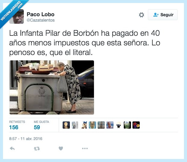 Pilar de Borbón,pagar,impuesto,señora,pobre,dinero,basura,panama papers