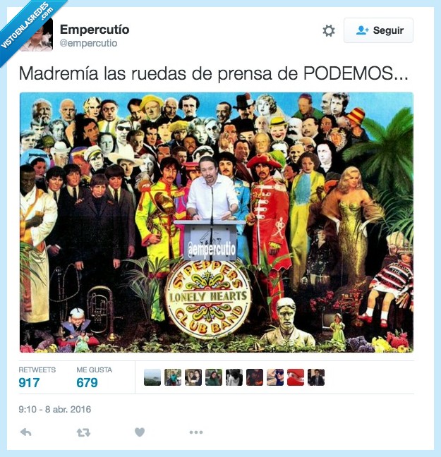 The Beatles,portada,album,rueda de prensa,podemos,Pablo Iglesias,gente