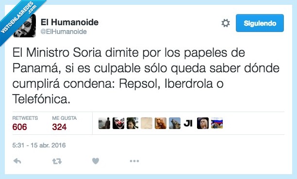 ministro,soria,dimitir,papeles,Panamá,culpable,saber,cumplir,condena,repsol,iberdrola,telefónica