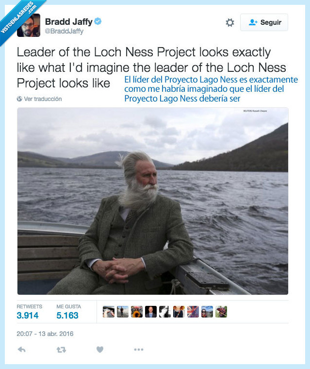 líder,proyecto,lago ness,exactamente,igual,porte,señor,barba,lago