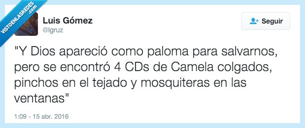 Dios,paloma,pinchos,camela,discos,salvación