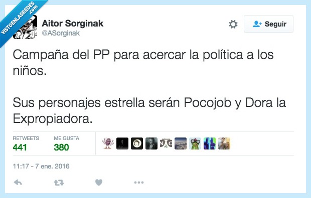 Pocojob,dora la expropiadora,campaña,pp,partido popular,acercar,politica,niños