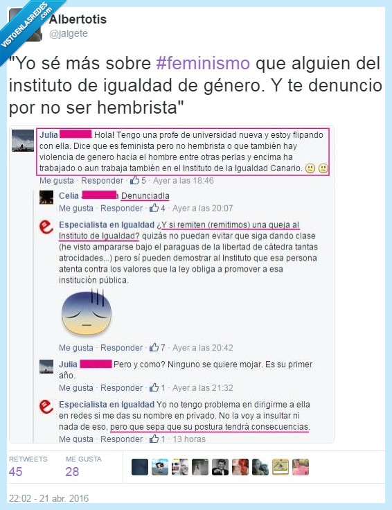feminismo,feminazis,acoso,conspiración,denuncia,hembrismo,especialista,igualdad
