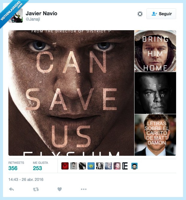 Matt Damon,letras,cara,careto,Elysium,The Martian,Bourne