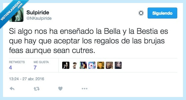 algo,enseñado,enseñar,la bella y la bestia,aceptar,regalo,bruja,fea,cutre