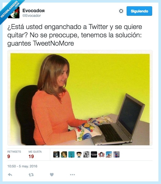 enganchado,enganchar,Twitter,querer,quitar,guantes,tweetnomore,cocina,manoplas,ordenador