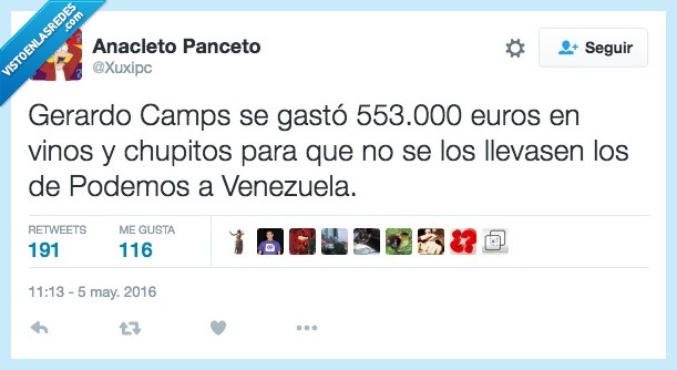 gerardo camps,euros,chupitos,vinos,llevar,dinero,podemos,venezuela