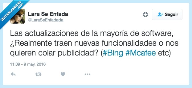 actualización,bing,mcaffe,software,lara,lara se enfada,enfada