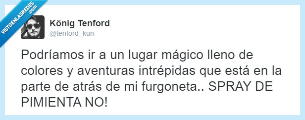 ir,lugar,magico,ligar,colores,aventura,intrepida,parte,atras,furgoneta,spray,pimienta