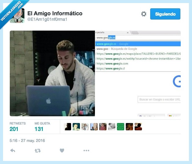 amigo,informatico,Sergio Ramos,ordenador,google,buscar,chrome,obvio,tonto