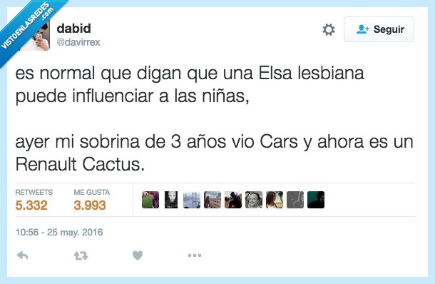 normal,Elsa,lesbiana,influenciar,niñas,sobrina,años,tres,3,cars,ahora,Renault Cactus