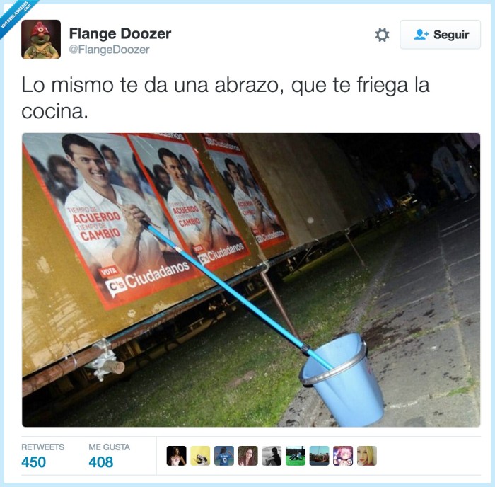 albert rivera,cartel,fregar,mocho,fregona