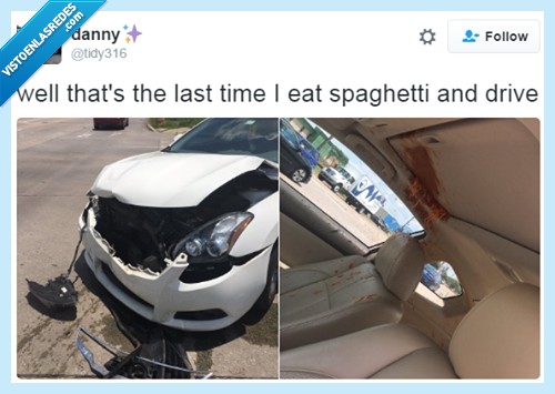 coche,conducir,comer,accidente,spaghetti,Espagueti