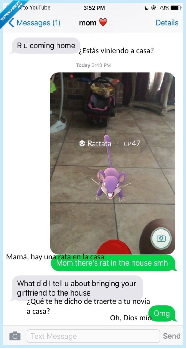nuera,señora,gustar,mucho,pokémon go,rattata,casa