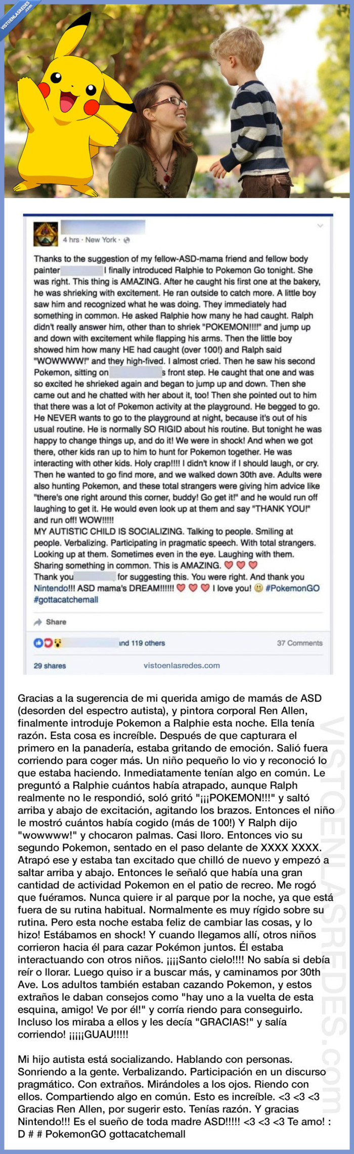 447660 - Madre emocionada da las gracias a Pokémon GO por cambiar la vida de su hijo autista