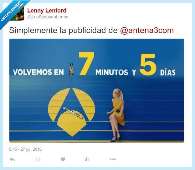 Antena 3,publicidad,volvemos en 7 minutos y 5 días
