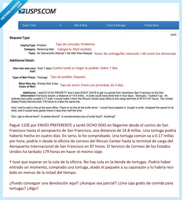 queja,genial,envío,retraso,tortuga,correos,cliente