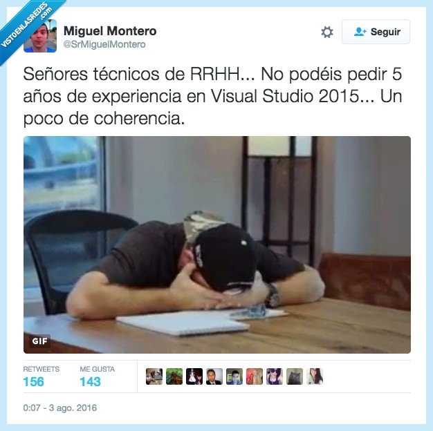 viaje en el tiempo,twitter,contrato,paro,empleo,vistual studio 2015