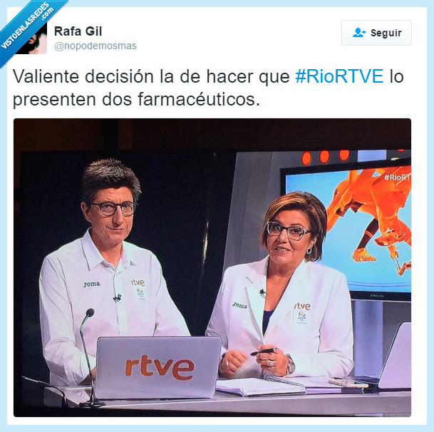 farmaceutico,rio,olimpiadas,presentar,bata,valiente,decisión