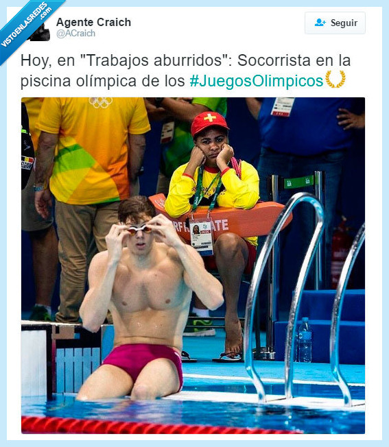 trabajo,hoy,aburrido,jjoo,juegos olimpicos,socorrista,piscina,natación