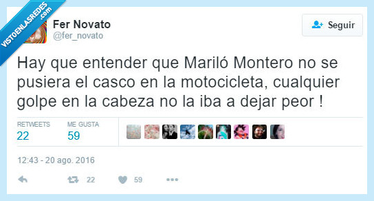 Marilo montero,moto,casco,golpe,cabeza,peor