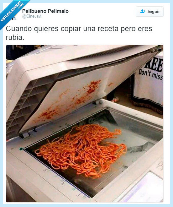 copiar,receta,rubia,fotocopiadora,espaguetis