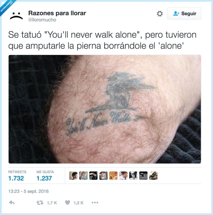 tatuaje,muñón,pierna,you'll never walk alone
