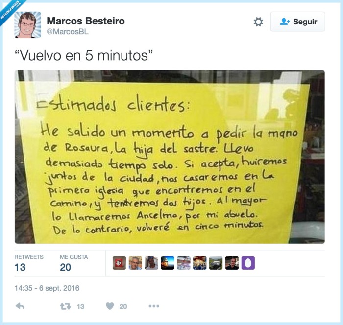 cartel,tienda,5 minutos