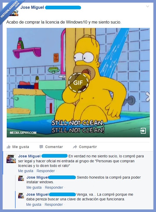Windows 10,licencia,sucio,homer,JosemiGames