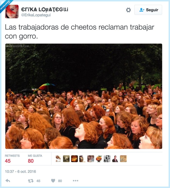 pelirrojos,cheetos,trabajadores,naranjitos