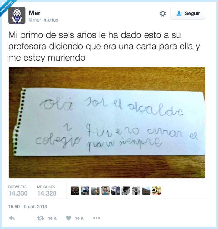 alcalde,niño,colegio,nota,inocente