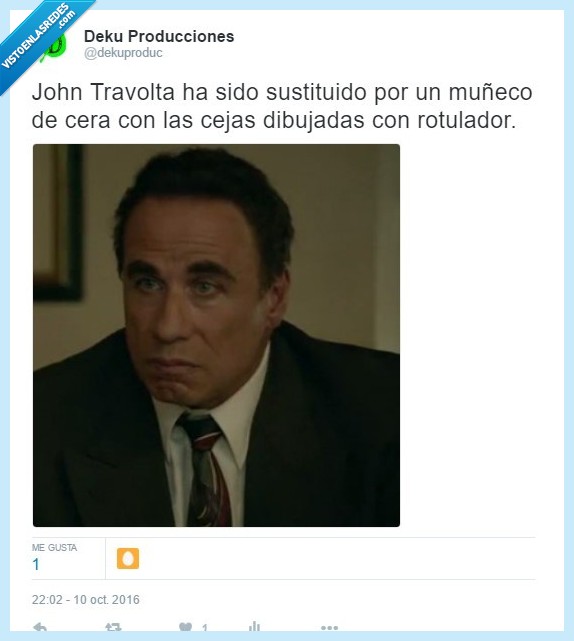 john,travolta,john travolta,american crime,muñeco de cera,cejas,dibujadas,rotulador