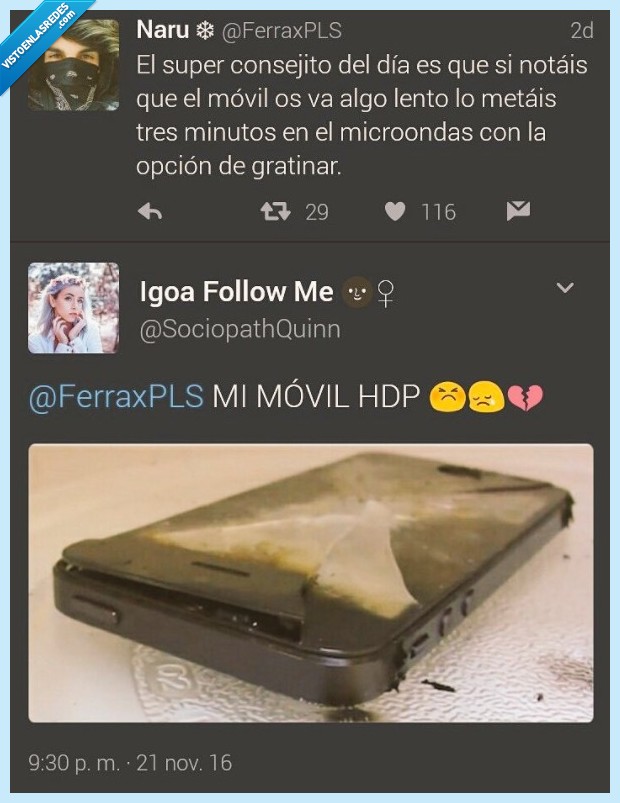 móvil,microondas,roto