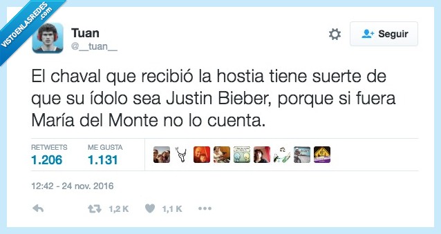 maria del monte,justin bieber,chaval,hostia