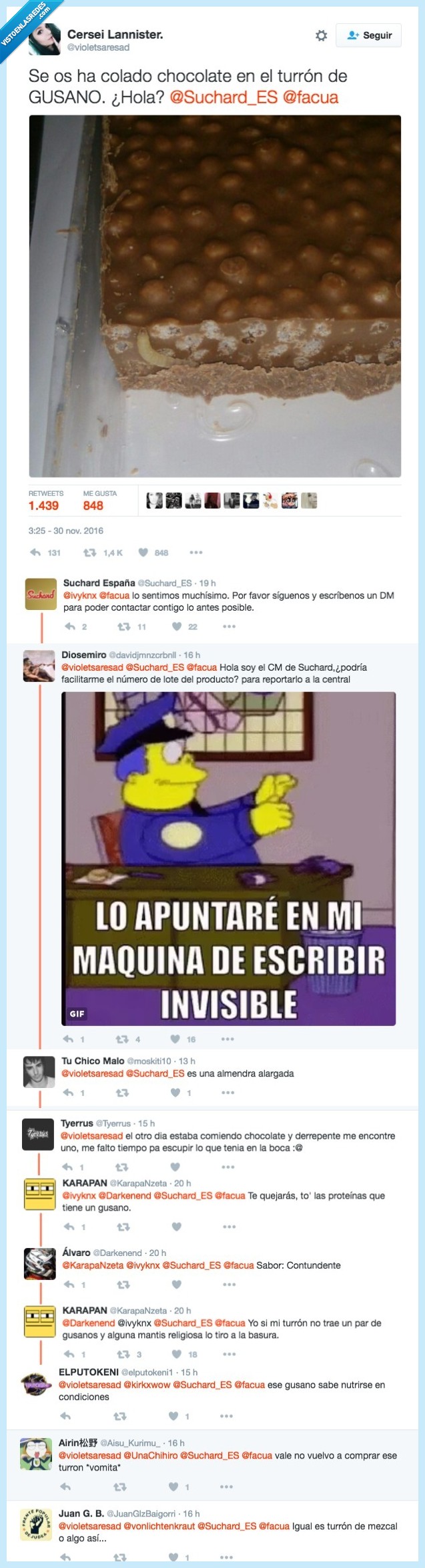 turrón,chocolate,vomitar,gusano