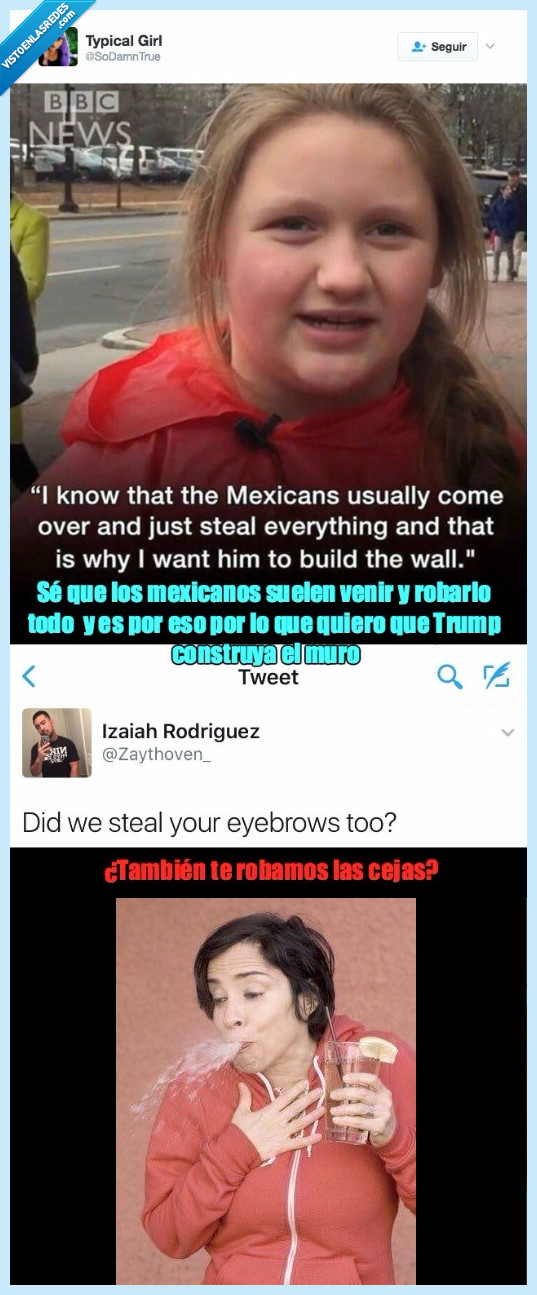 zasca,reír,mexicano,muro,Trump,chica,cejas
