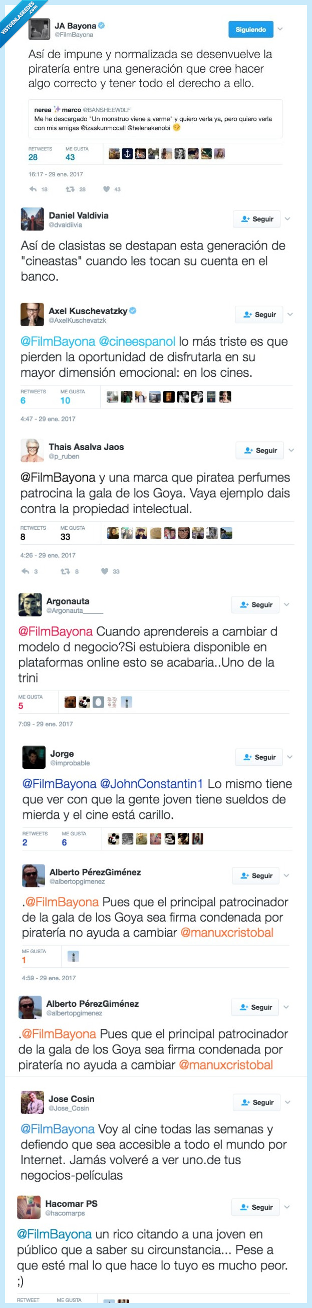 bayona,twitter,discusión,piratería