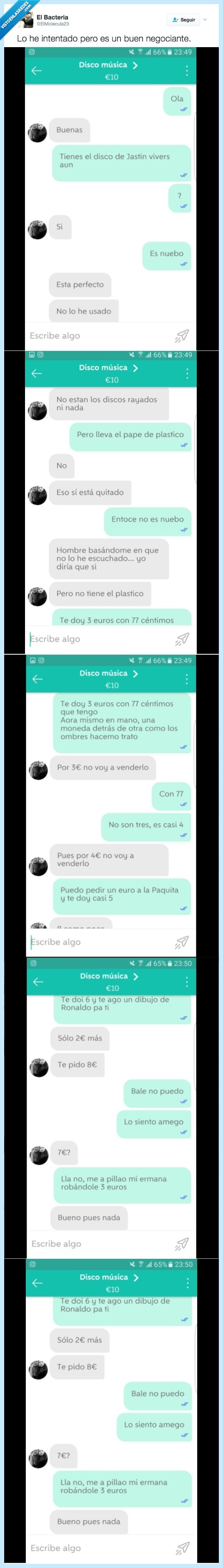 wallapop,conversación,venta,disco,justin bieber