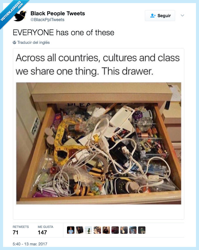 cable,enredado,cajón