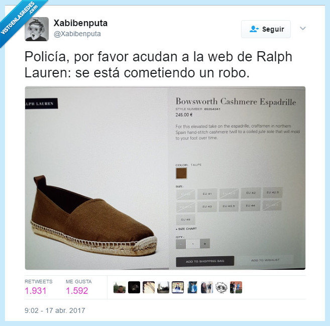 ralph lauren,espardeña,robo