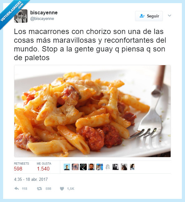 macarrones,chorizo,comer