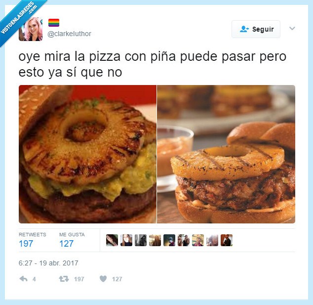 hamburguesa,piña,asco